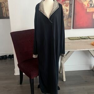 Avenue Black Coat with Leopard Print Details